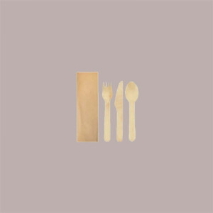 50 Pz Tris in Legno Bio Eco Forchetta Coltello Cucchiaio+Tovagliolo