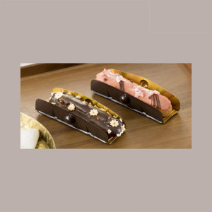 100 Pz Vassoio Mono Porzione in PP PET Oro e Nero per Eclair