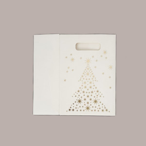 10 Pezzi Shoppers Carta Bianca Albero Natale Oro 16+8H23