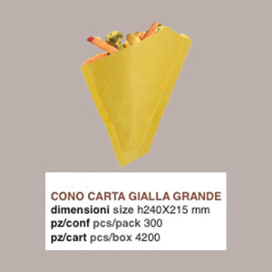 300 Cono Carta Gialla Grande Porta Alimenti Fritti 215H240mm [1ca494d8]