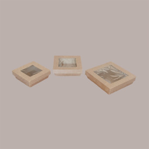 30 Box Alimenti Piccolo Asporto Carta Marrone Finestra 143x143H50 [4137ee96]