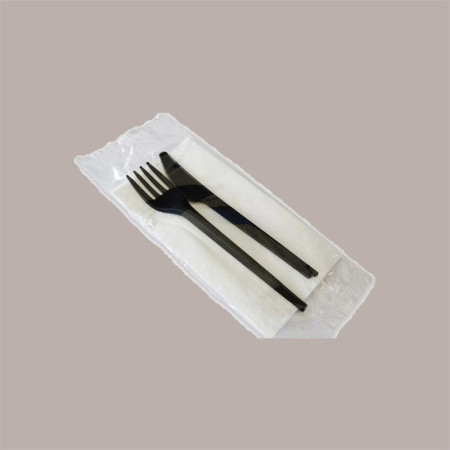 50 BIS Bio Monouso Forchetta e Coltello CPLA NERO + Tovagliolo [0a7c2adb]
