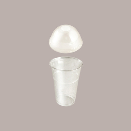 100 Pz Bicchiere Plastica Pet Trasparente Monouso 200cc + Coperchio Cupola con foro [6eacdf6e]