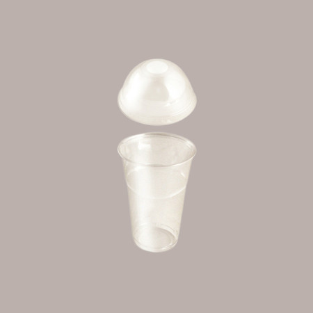 100 Pz Bicchiere Plastica PET 575cc (0,4 L alla Tacca) + Coperchio Cupola con Foro [97f19f93]