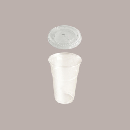 100 Pz Bicchiere Plastica PET 575cc (0,4 L alla Tacca) + Coperchio Piatto taglio Croce [99a82e90]