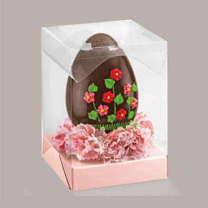 5 pz Scatola Trasparente Porta Uovo Cioccolato Pasqua Fondo Carta Bianca Effetto Pelle 250x250H300mm