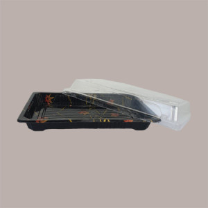 50 Pz Contenitore Nero Pet Sushi Sashimi + Coperchio 186x129H50