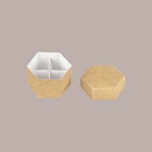 20 Pz Piccola Scatola Esagonale in Carta Avana Nature con Divisorio Ideale per Confetti 80x55 mm