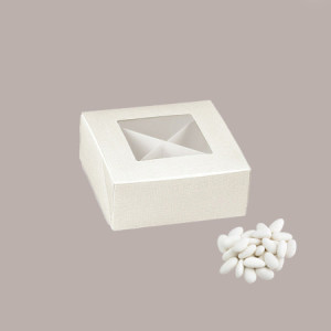 20 Pz Piccola Scatola con Finestra e Separatore Ideale per Confetti Carta Seta Bianco Pratica 120x120H40mm [2eebac8f]