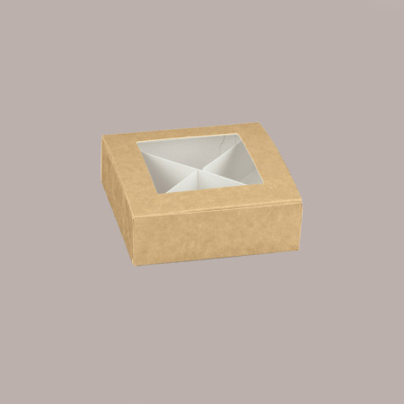 20 Pz Piccola Scatola con Finestra e Separatore Ideale per Confetti Carta Avana Nature Pratica 100x100H40 mm [4e899f85]