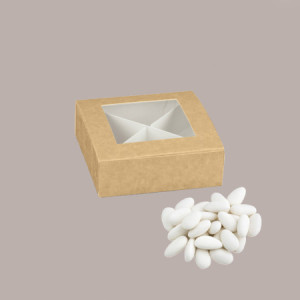 20 Pz Piccola Scatola con Finestra e Separatore Ideale per Confetti Carta Avana Nature Pratica 80x80H30mm [d4937e6c]