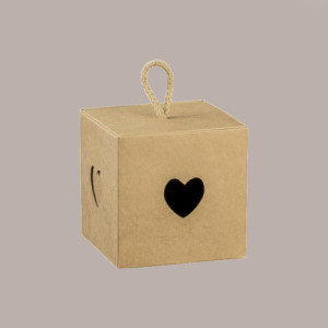 20 Pz Piccola Scatola con Cordino Ideale per Piccoli Articoli Regalo Carta Avana Grafica Cuore 50x50H50mm [258250a0]