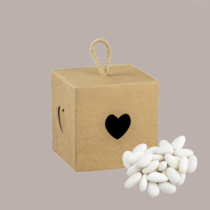 20 Pz Piccola Scatola con Cordino Ideale per Piccoli Articoli Regalo Carta Avana Grafica Cuore 50x50H50mm