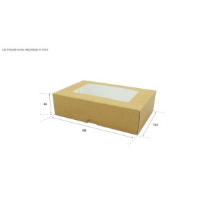 50 Pz Astuccio Porta Sushi Biscotti Dolcetti Finestrato Carta Avana 198x124H48 mm [9149baa7]