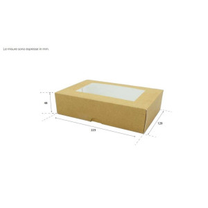 50 Pz Astuccio Porta Sushi Biscotti Dolcetti Finestrato Carta Avana 223x129x45 mm [16e562a6]