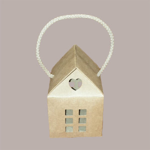 20 Pz Scatola per Confezione Regalo Natale Casetta in Cartoncino Avana con Cordini 80x80H75mm