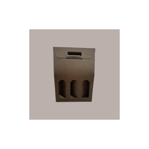 10 Pz Scatola Astuccio Porta 3 Bottiglie 750 ml Olio Vino in Cartoncino Marrone grafica effetto pelle 270x90H385mm