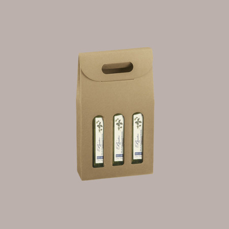 10 Pz Scatola Astuccio Porta 3 Bottiglie 500 ml Olio in Cartoncino Avana  Liscio 200x65H335mm [dc65acf8]