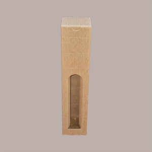 20 Pz Scatola Astuccio Porta 1 Bottiglia 500 ml Olio in Cartoncino Onda Avana Petit con Finestra 65x65H320mm