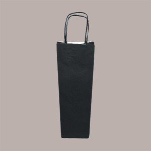20 Borsa Busta Carta Nera porta 1 Bottiglia 750 ml con Manico in Cordoncino 12+9x40cm