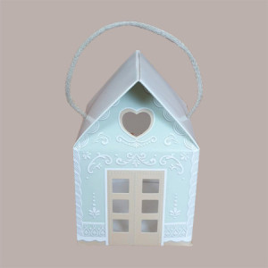 20 Pz Scatola per Confezione Regalo Natale Piccola Casetta in Cartoncino Verde con Cordini  120x120H110mm