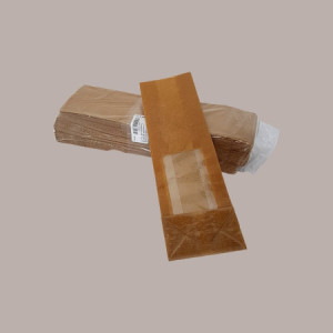 50 Pz Sacchetti Carta Kraft Avana Politenati Antigrasso con Finestra 11+6H30cm