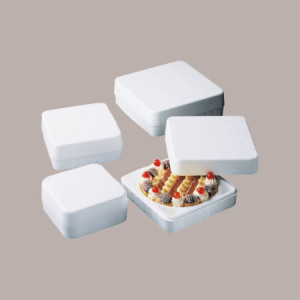 4 Pz Termoscatola Quadrata con Interno Tondo Polistirolo Torte Gelato Semifreddi Dm interno 20,5 cm