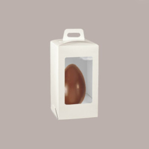 5 Pz Scatola Porta Uovo Cioccolato con Fondo in Carta Pelle Bianco Golosa con Finestra Trasparente 150x150x270 mm
