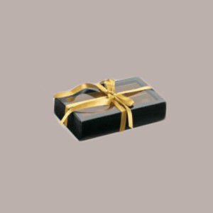 10 Pz Scatola Porta Cioccolatini Pelle Nero Inserto Oro e Fascia Trasparente 75x145H35 mm [9788a023]