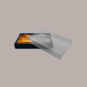 5 Pz Scatola Porta Cioccolatini Pelle Nero Inserto Oro Fascia Trasparente 215x145H35 mm