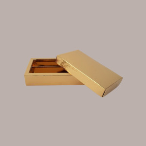 10 Scatola Porta Cioccolatini Carta Oro Effetto Pelle 75x145H35 mm