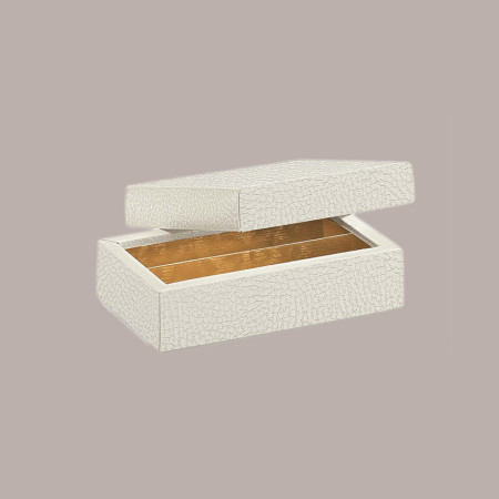 10 Pz Scatola Porta Cioccolatini Inserto Oro Pelle Bianca 145x75H35 mm [15160aae]