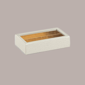 10 Pz Scatola Porta Cioccolatini Inserto Oro Pelle Bianca 145x75H35 mm [97c3463a]