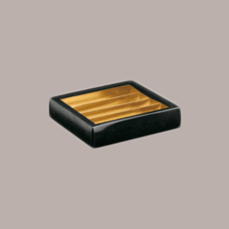 10 Scatola Porta Cioccolatini Pelle Nero Inserto Oro e Fascia Trasparente 145x145H35mm [e6ad1d82]