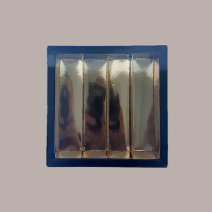 10 Scatola Porta Cioccolatini Pelle Nero Inserto Oro e Fascia Trasparente 145x145H35mm [5477e92b]
