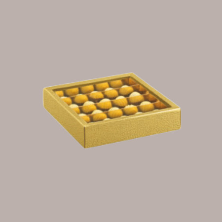 5 Pz Scatola Porta Cioccolatini in Cartoncino Oro con Inserto Oro e Fascia Trasparente 215x145H35 mm [dc166fdc]