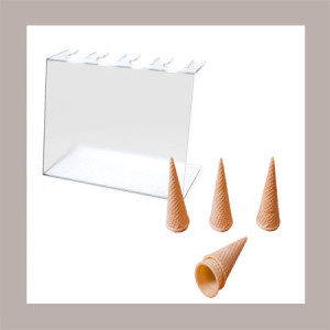 Porta Coni da Banco 4 Fori Dm 4 cm in Plexiglass Ideale per Gelaterie 27,5x15H20 cm