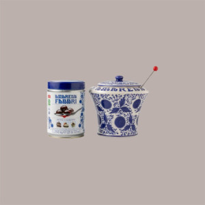 1,25 Kg Couvette Amarena in Latta con Vaso in Ceramica Decorato Fabbri