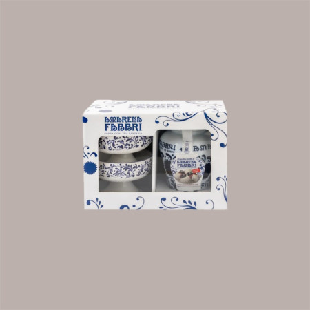 600 g Couvette Amarena in Latta con 2 Coppette in Ceramica Decorate Fabbri [35c20018]