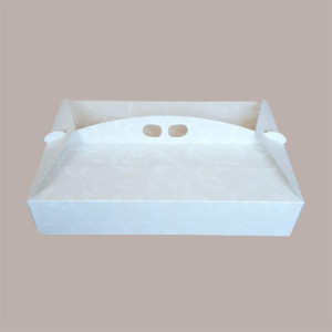 10 Pz Scatola Porta Paste Dolci in Cartoncino Avorio Damascato 36x26H6cm