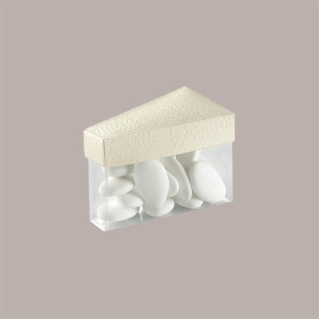 10 Pz Scatolina in Carta Seta Bianco e Pvc a forma di Fetta di Torta Ideale per Confetti 80x45x50 mm [aa841ef0]