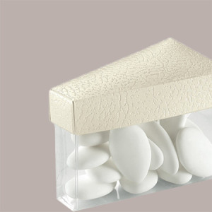 10 Pz Scatolina in Carta Seta Bianco e Pvc a forma di Fetta di Torta Ideale per Confetti 80x45x50 mm