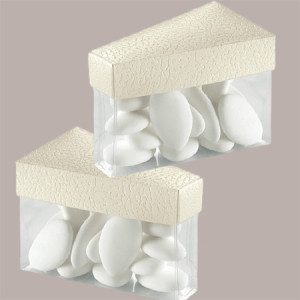 10 Pz Scatolina in Carta Seta Bianco e Pvc a forma di Fetta di Torta Ideale per Confetti 80x45x50 mm [0b244418]