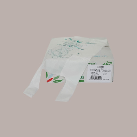 Shopper Bio Medie Monouso Lucgel, 27+7+7H50cm 500 Pezzi, Bianco, Manico a Bretella, 6,5g [b5804751]