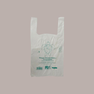Shopper Bio Medie Monouso Lucgel, 27+7+7H50cm 500 Pezzi, Bianco, Manico a Bretella, 6,5g