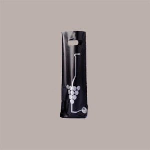 20 Pz Shopper Porta Bottiglia da 750 ml in Plastica Nera Stampa Wine 16+10x38 Cm