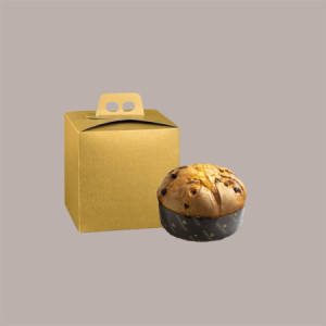 Scatola Quadrello Porta Panettone Alto e Pandoro in Carta Fibra Oro 21x21x22 cm 10 pezzi