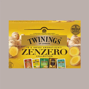 Scatola Legno 4 Scomparti + 40 Filtri Tè Zenzero Twinings