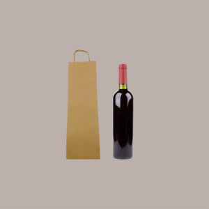 Borsa Busta Carta Avana porta 1 Bottiglia 750 ml con Manico in Cordoncino 12+8.5x39cm 20 Pezzi