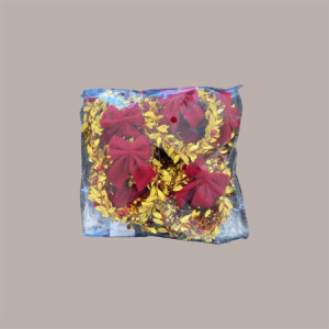 Decorazione Coroncina Foglie Oro con Fiocco e Palline Rossi 9,5 cm 8 pezzi [73853aa7]